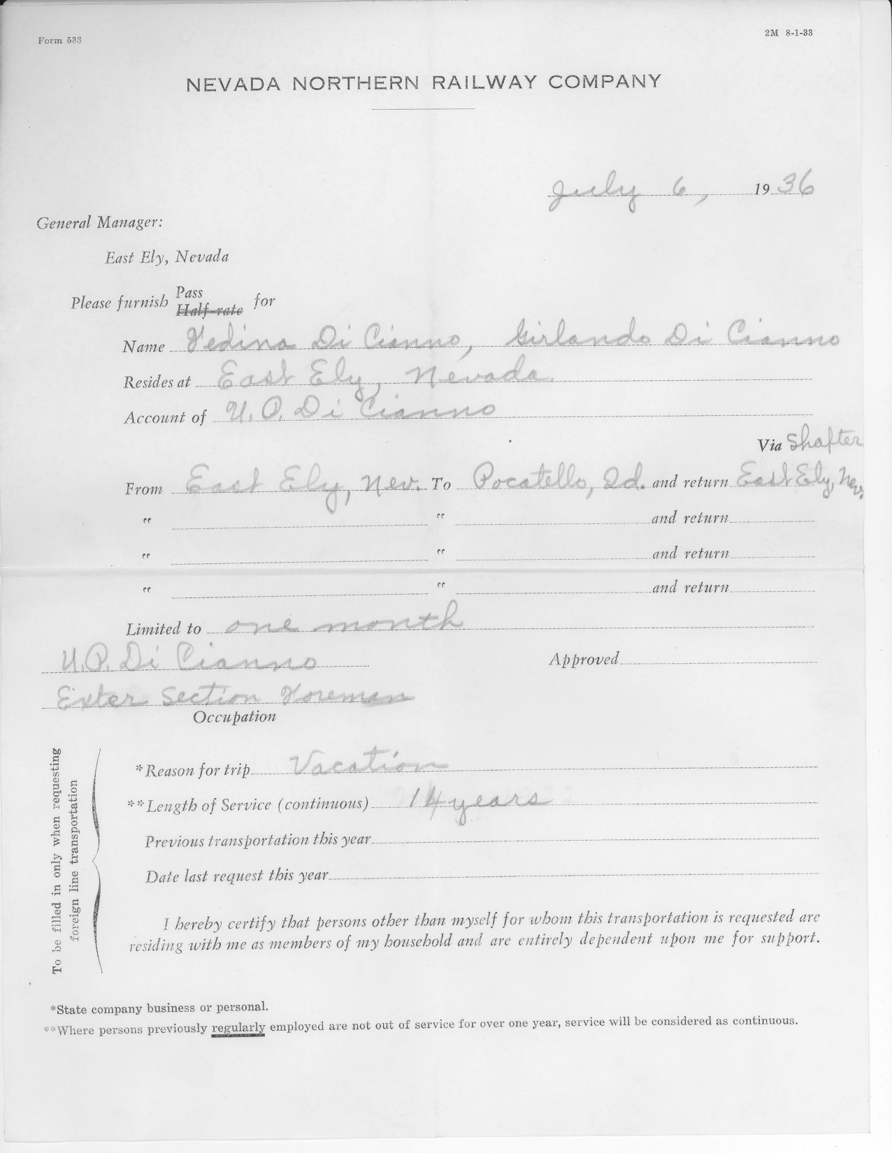 1936 Fedina & Girlando diCianno Pass Request
